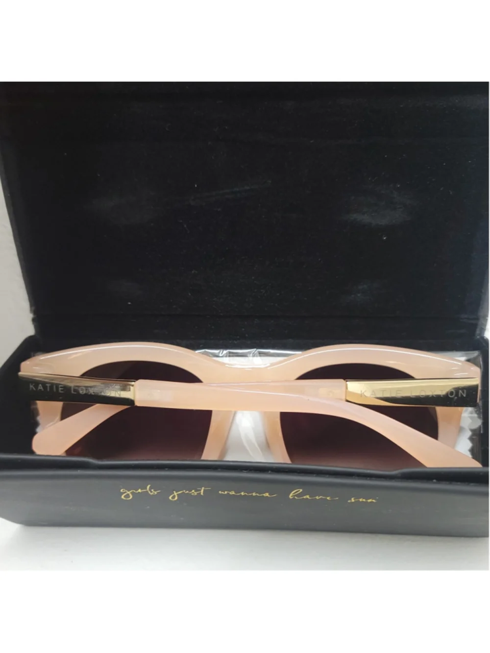 Katie Loxton Vienna Sunglasses Thick Pale Pink Frame Gradient Brown Lenses